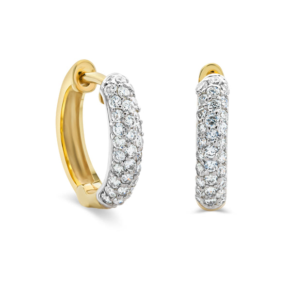 Round Pave Set Diamond Huggie Earrings