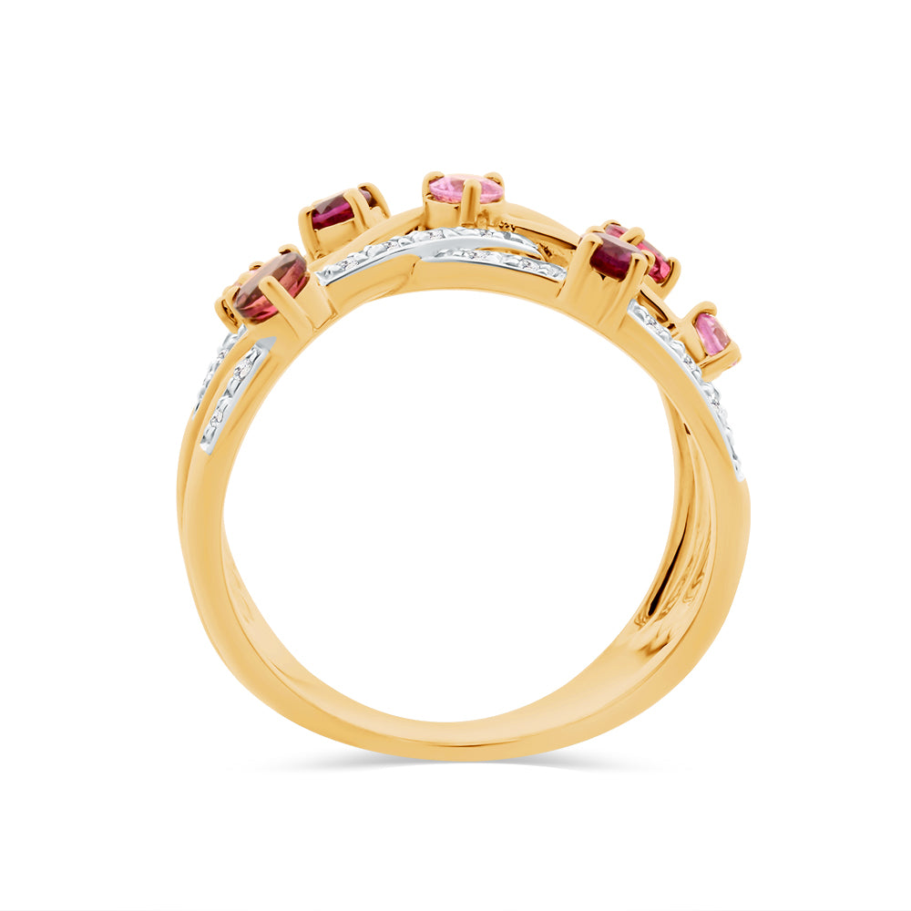 Tourmaline, Rhodolite Garnet, Pink Sapphire & Diamond Ring