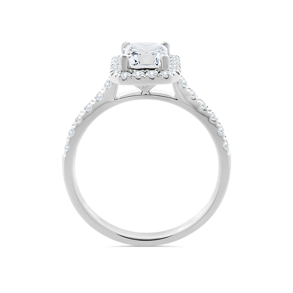 Radiant Cut Halo Lab Grown Diamond Ring with Shoulder Diamonds