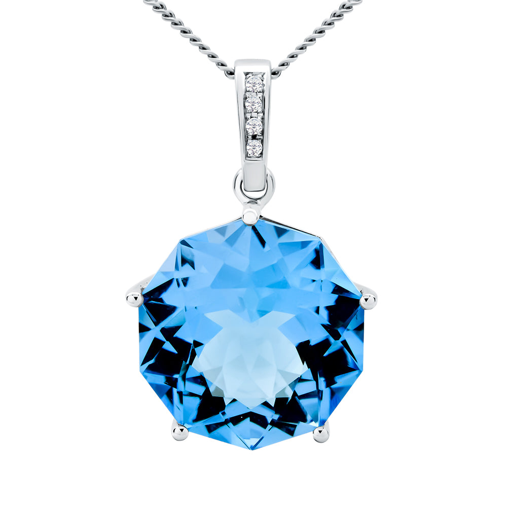 Blue Topaz & Diamond Pendant Necklace