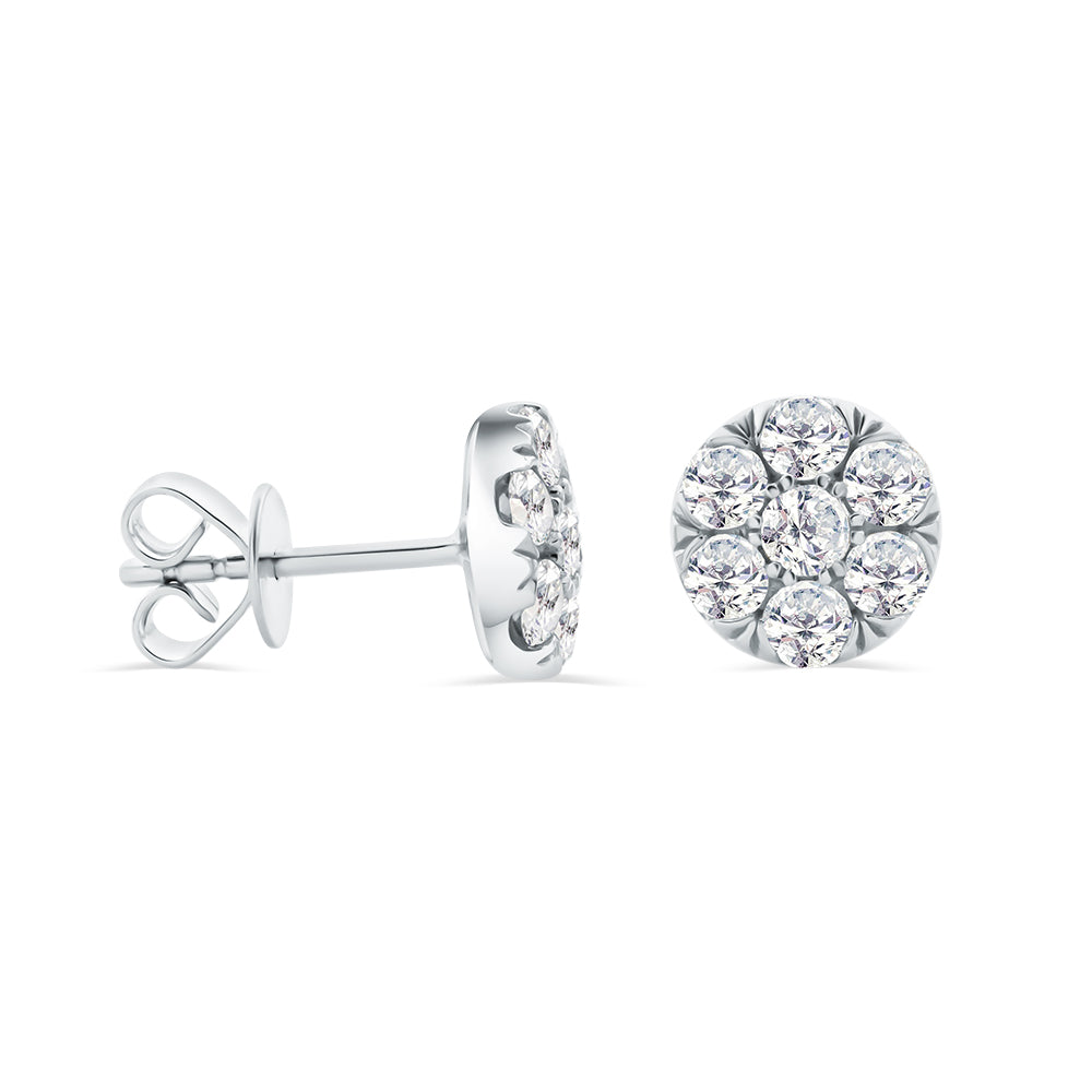 1.02CT Claw Set Diamond Cluster Diamond Earrings in 9ct White Gold