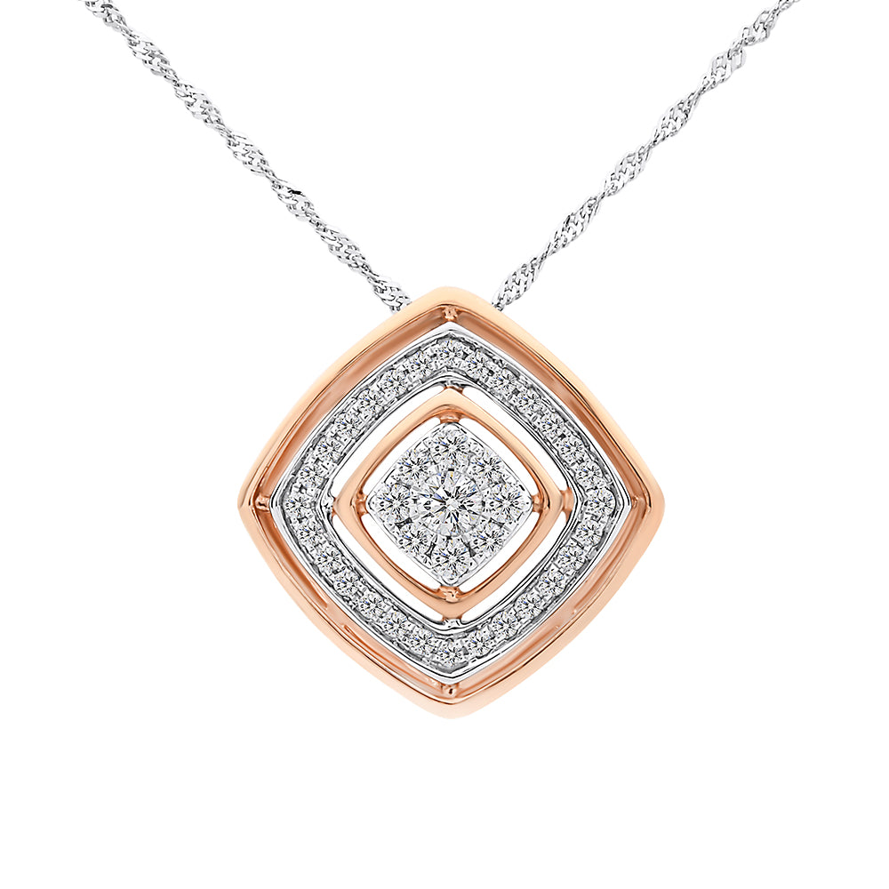 Bead Set Diamond Pendant Necklace 9ct Rose & White Gold