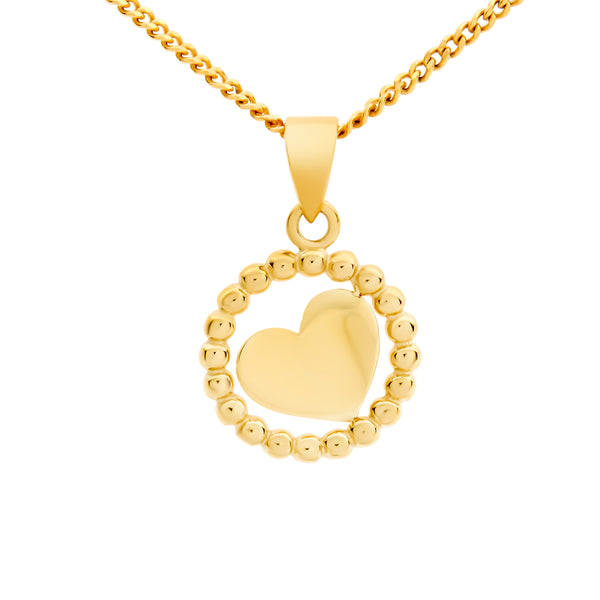 Heart & Ball Pendant Necklace in 9ct Yellow Gold