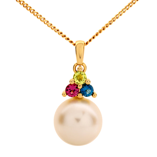 Pearl, Topaz, Garnet & Peridot Pendant Necklace