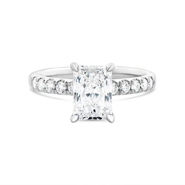 Radiant Cut Lab Grown Diamond Solitaire with Shoulder Diamonds 1.75ct