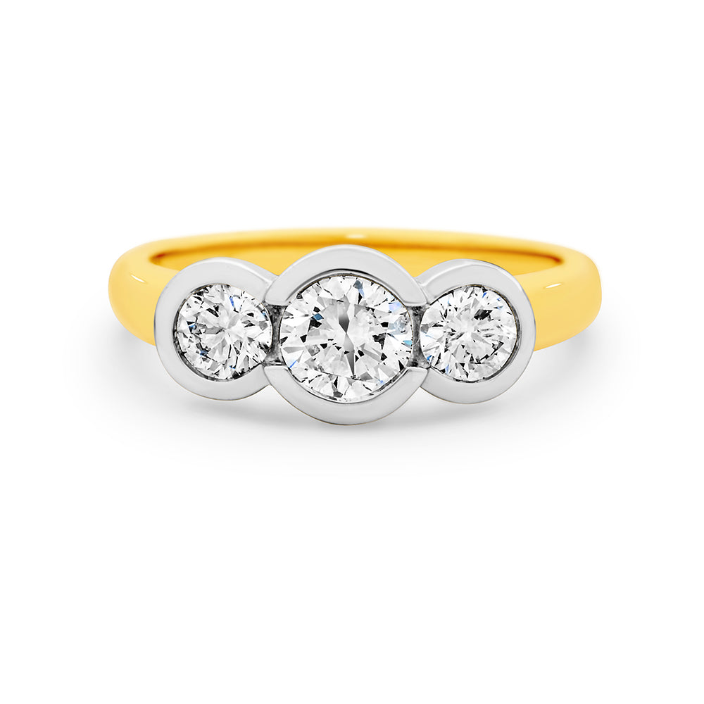18Ct Yellow And White Gold Trilogy Diamond Ring