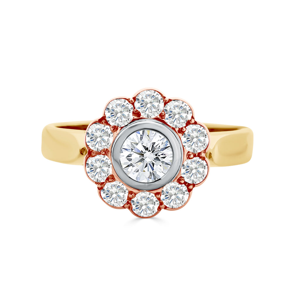 Three Tone Floral Design Diamond Ring