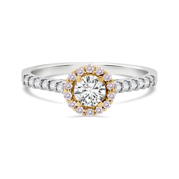 Natural Pink & White Diamond Halo Diamond Ring