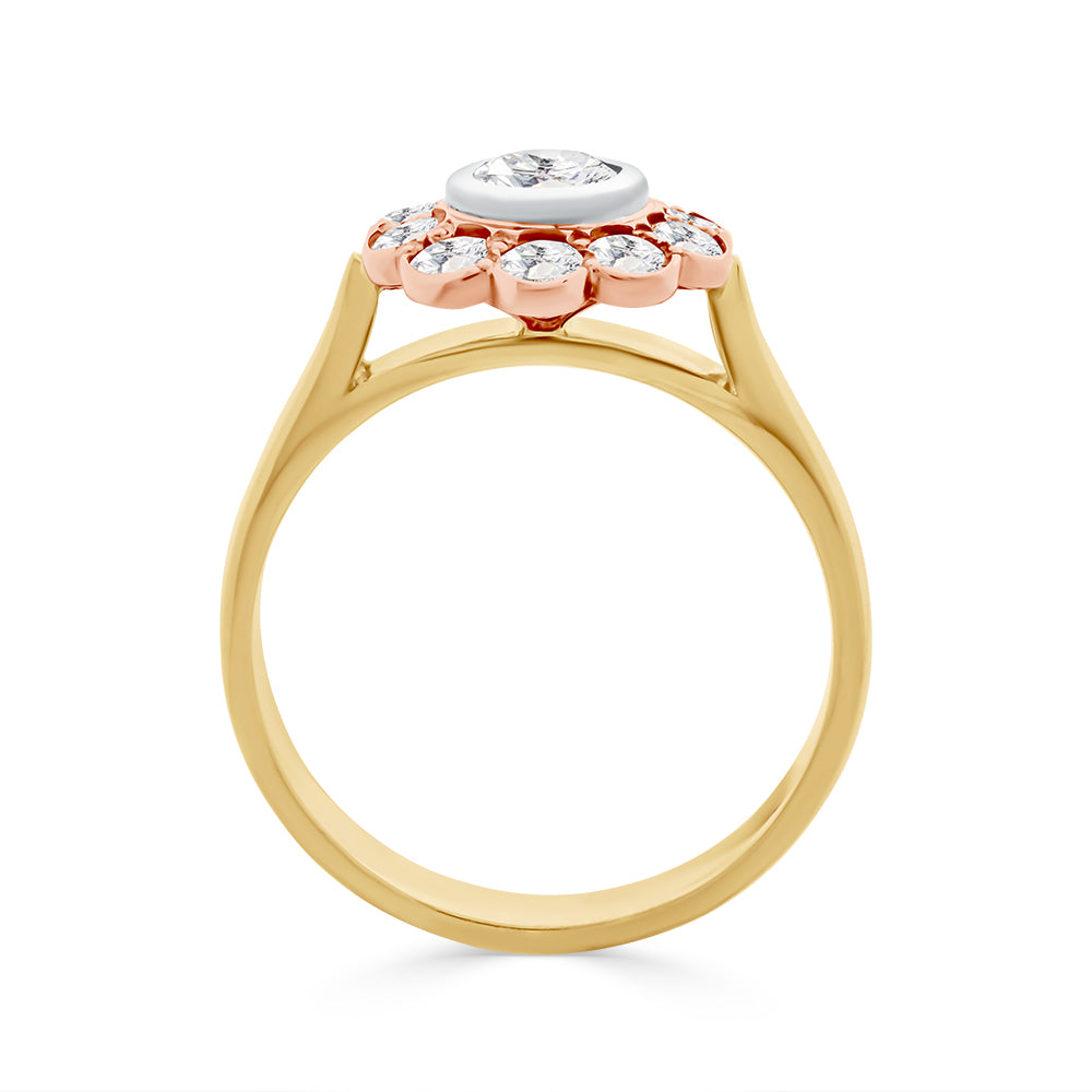 Three Tone Floral Design Diamond Ring