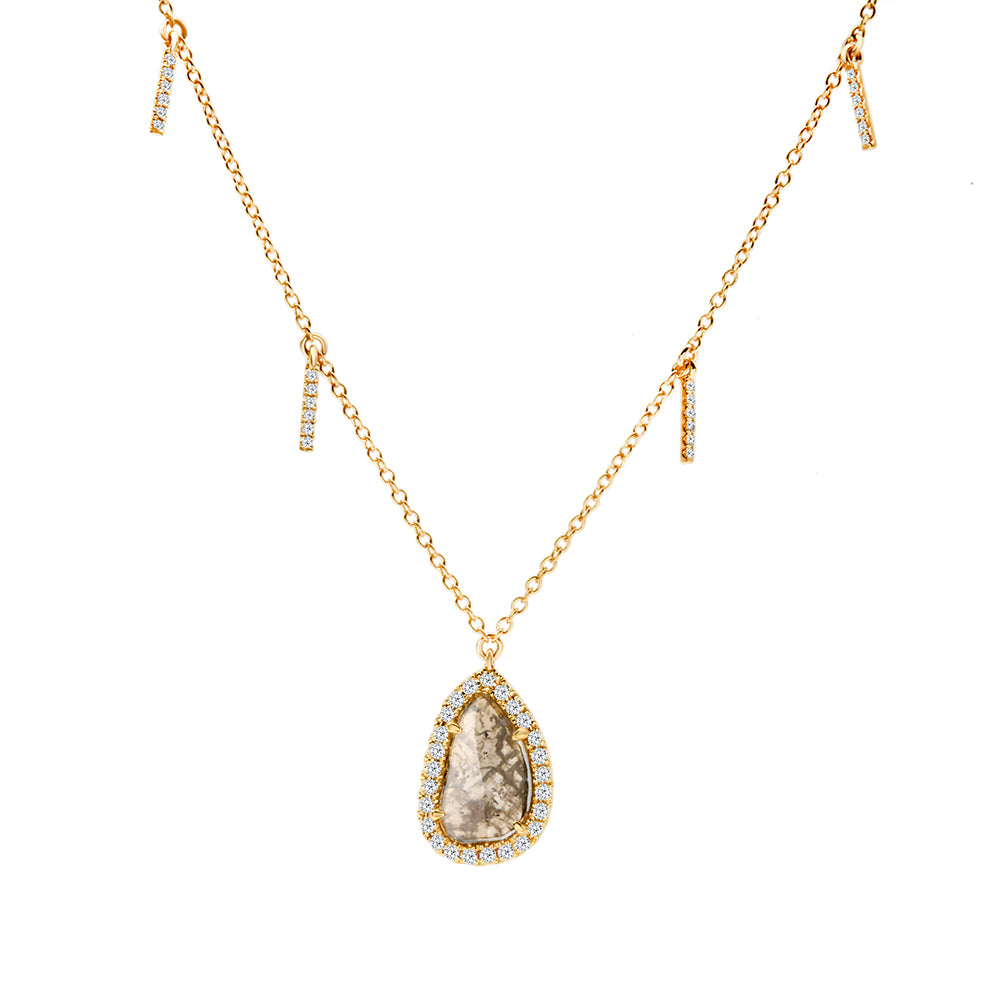 Salt & Pepper Diamond Slice Pendant Necklace With Claw Set Round Brilliant Cut Diamonds 18CT Yellow Gold