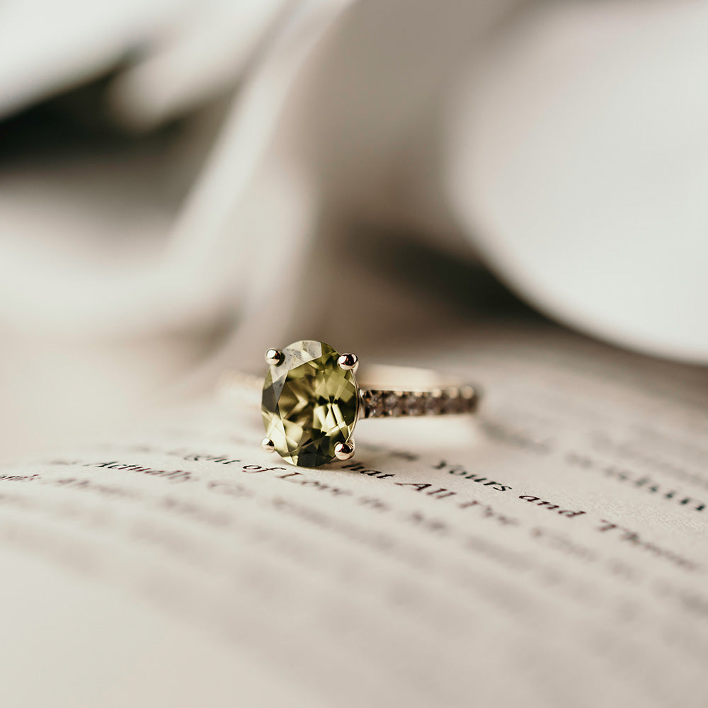 Oval Peridot & Diamond Ring