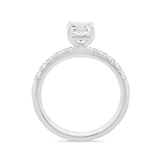18ct White Gold Emeral Cut Lab Grown Diamond Ring With Shoulder Diamonds