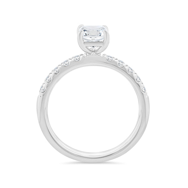 18ct White Gold Emeral Cut Lab Grown Diamond Ring With Shoulder Diamonds