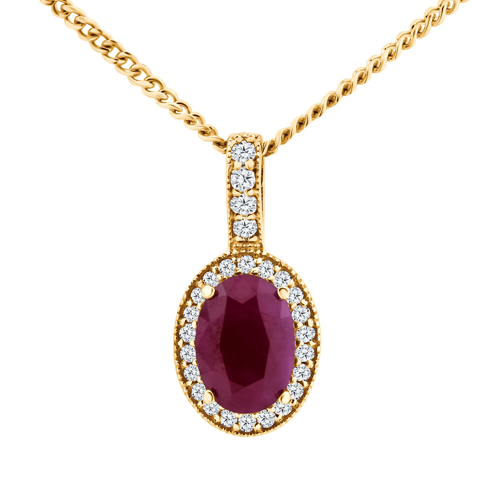 Ruby & Diamond Oval Cut Pendant Necklace