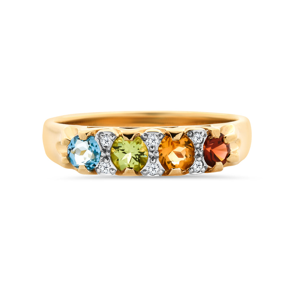 Topaz, Citrine, Garnet, Peridot & Diamond London Bridge Style Ring