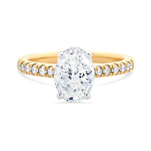 Lab Grown Oval Solitaire With Hidden Halo and Shoulder Diamonds 1.80CT TDW