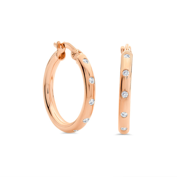 Rose Gold Silver Filled  Cubic Zirconia Hoop Earrings