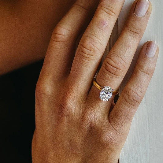 Lab Grown Oval Solitaire Diamond Ring 2ct - Yellow Gold