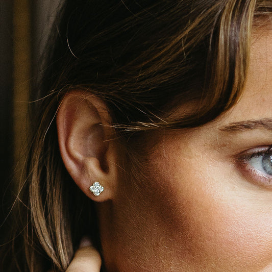 Vintage Inspired Floral Lab Grown Diamond Stud Earrings