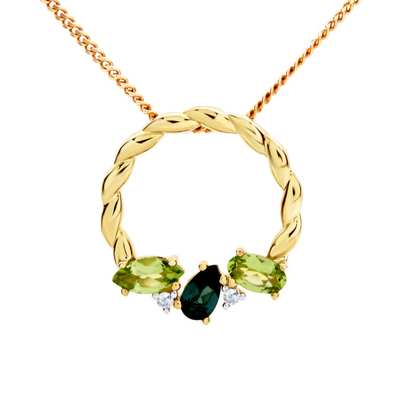 Tourmaline, Peridot & Diamond Pendant Necklace