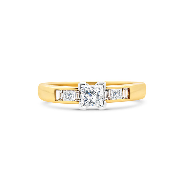 Princess Cut Solitaire With Shoulder Diamonds