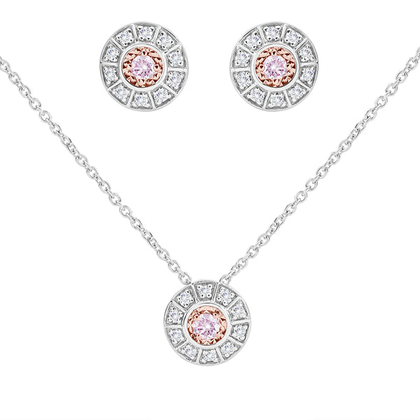 Pink & White Argyle Diamond Pendant Necklace & Earring Set