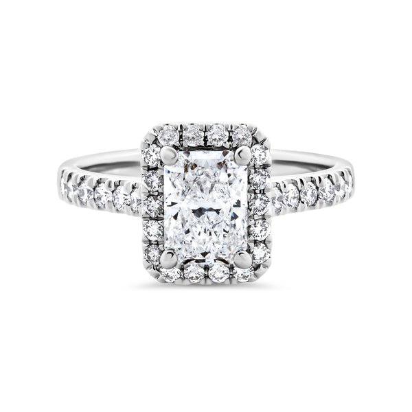 Radiant Cut Halo Lab Grown Diamond Ring with Shoulder Diamonds