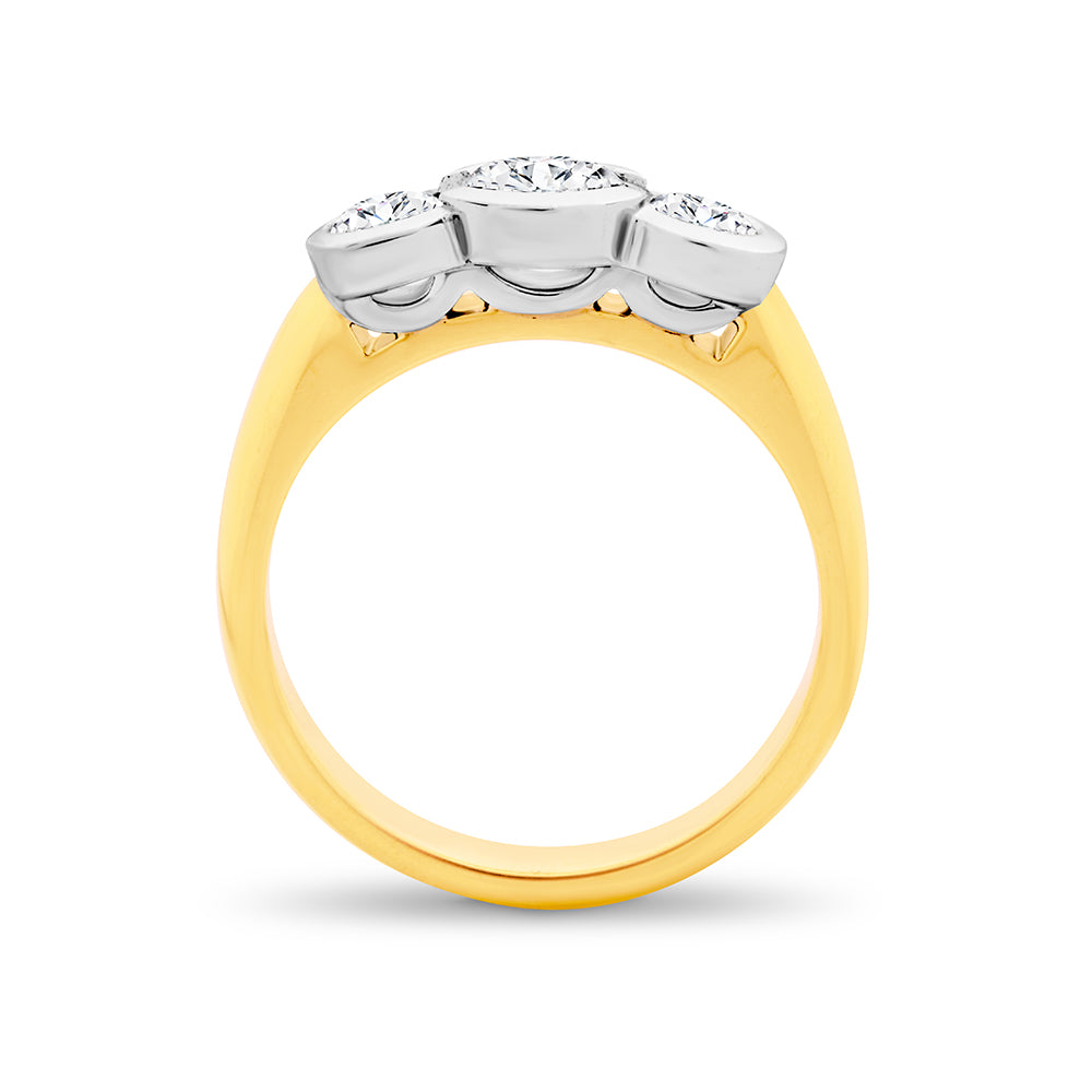 18Ct Yellow And White Gold Trilogy Diamond Ring