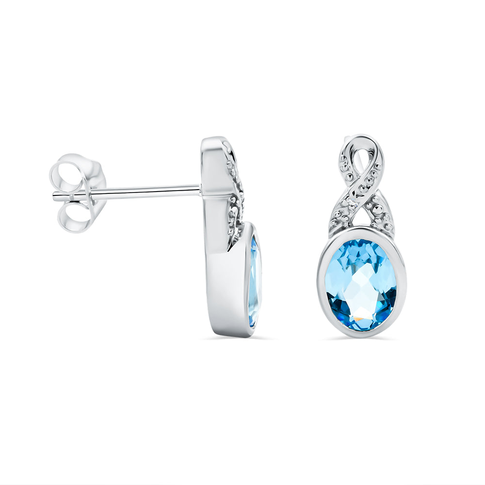 Blue Topaz & Diamond Stud Earrings