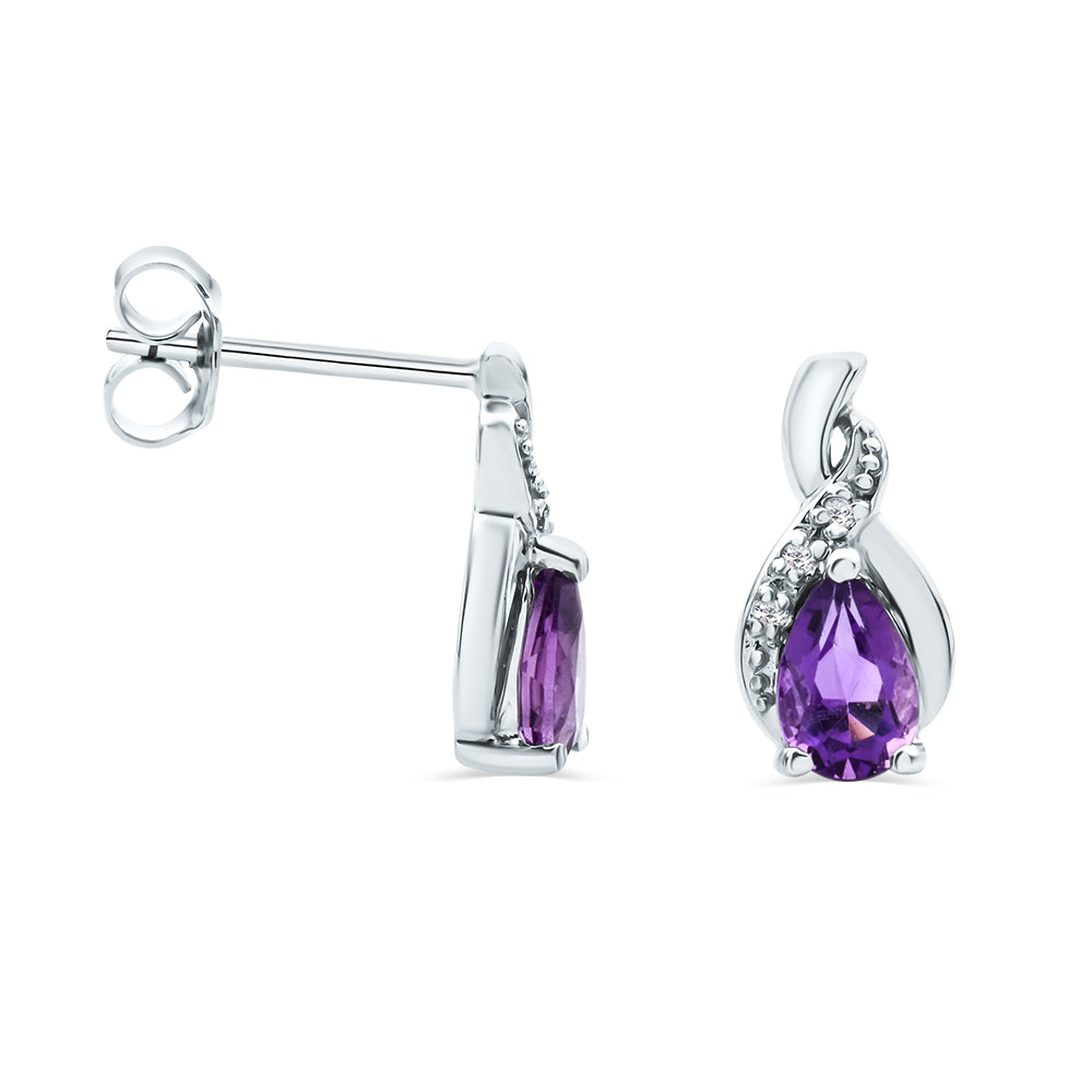 Amethyst & Diamond Stud Earrings