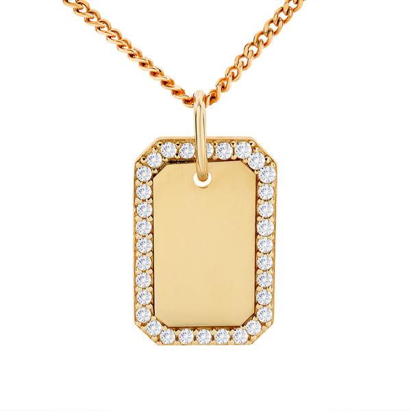 Cubic Zirconia Oblong Disc Pendant Necklace