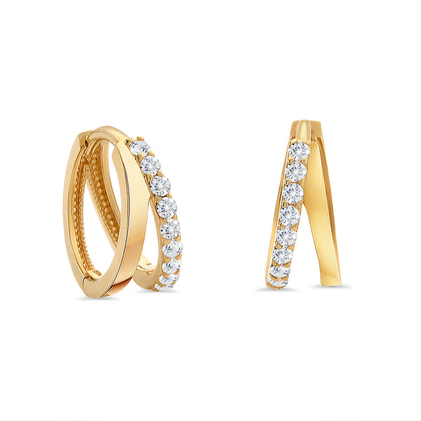 Double Row Cubic Zirconia Huggie Earrings