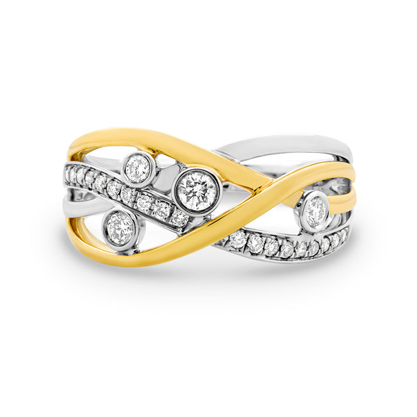 9CT Yellow And White Gold Diamond Dress Ring