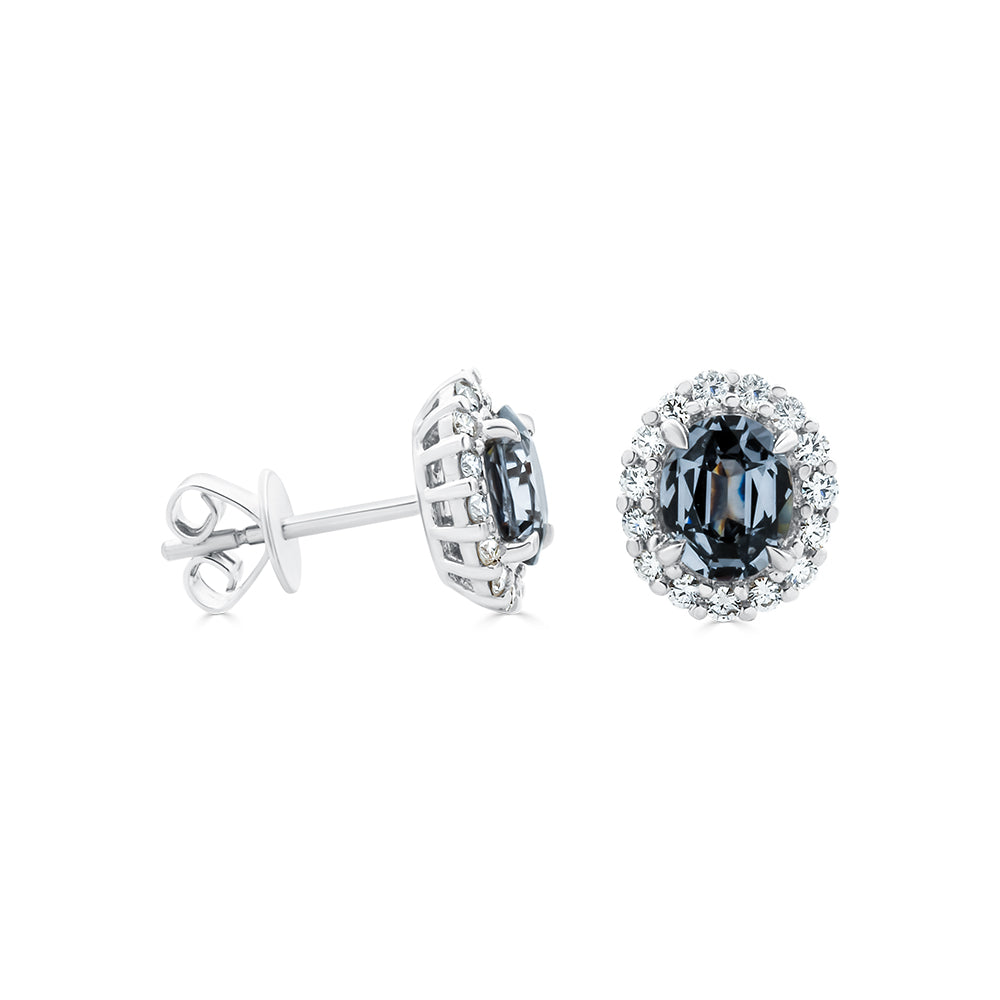 18Ct White Gold Grey Spinel & Passion8 Diamond Stud Earrings