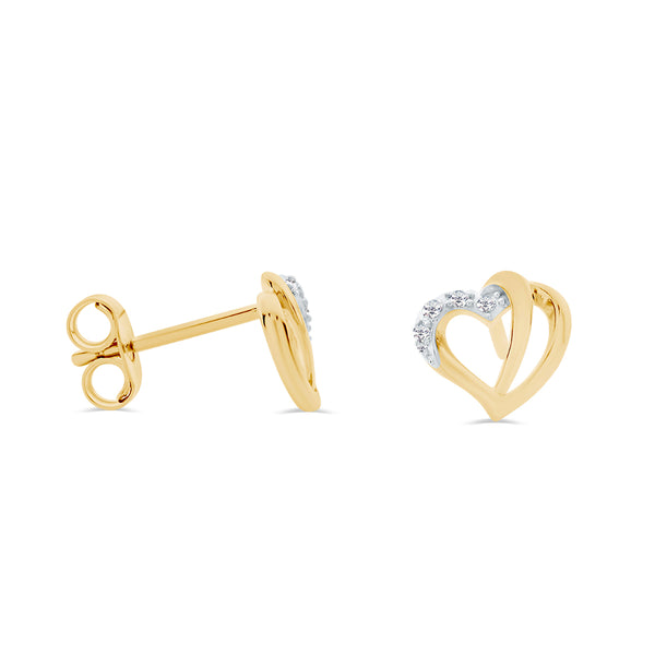 Open-Heart Claw Set Diamond Stud Earrings in 9ct Yellow Gold