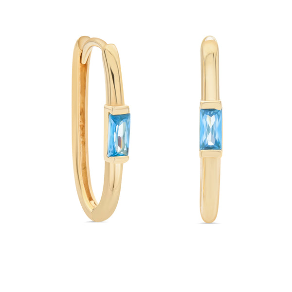 Synthetic Aquamarine Paperclip Huggie Earrings