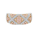 Pave Set Natural Pink & White Diamond Criss-Cross Ring