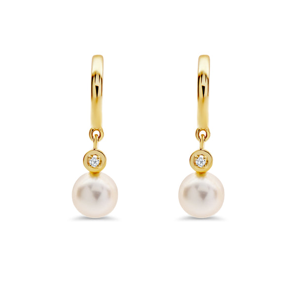 Fresh Water Pearl & Diamond Drop Earrings