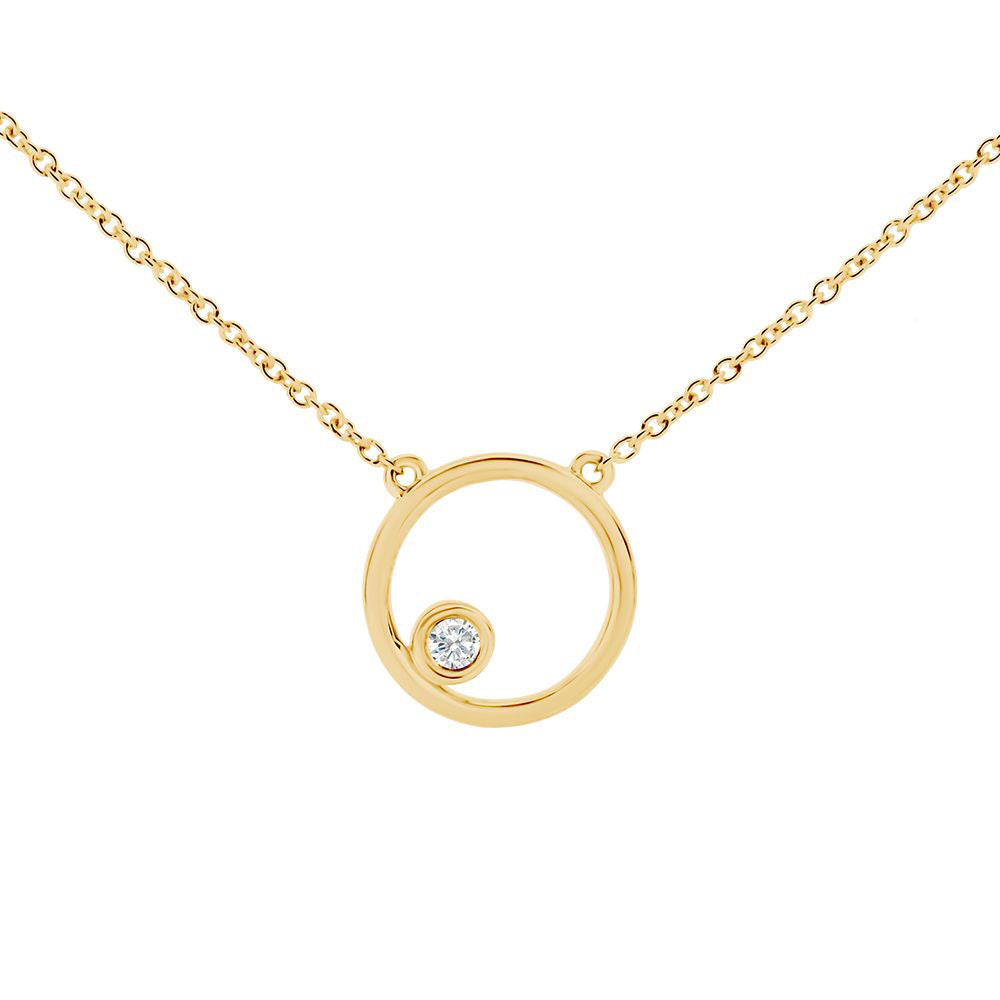 0.02ct Round Brilliant Cut Circle Diamond Pendant Necklace on 9ct Yellow Gold Chain