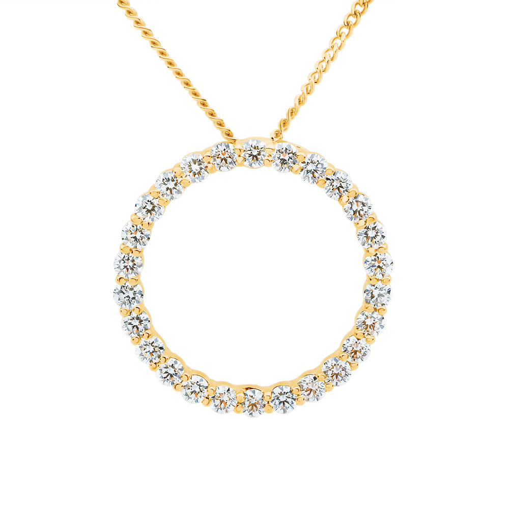 1CT Circle Diamond Pendant Necklace With Claw Set Diamonds 9ct Yellow Gold